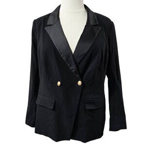 Lane Bryant The Bryant Black Blazer Double Breasted Satin Lapel Preppy